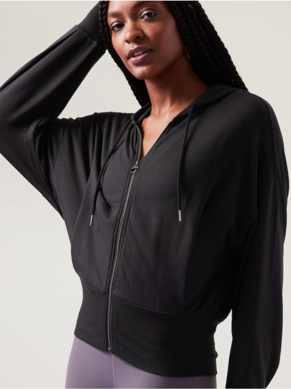 XL ATHLETA Balance Black Zip-Front Hoodie Top - Women's Active Jacket Black